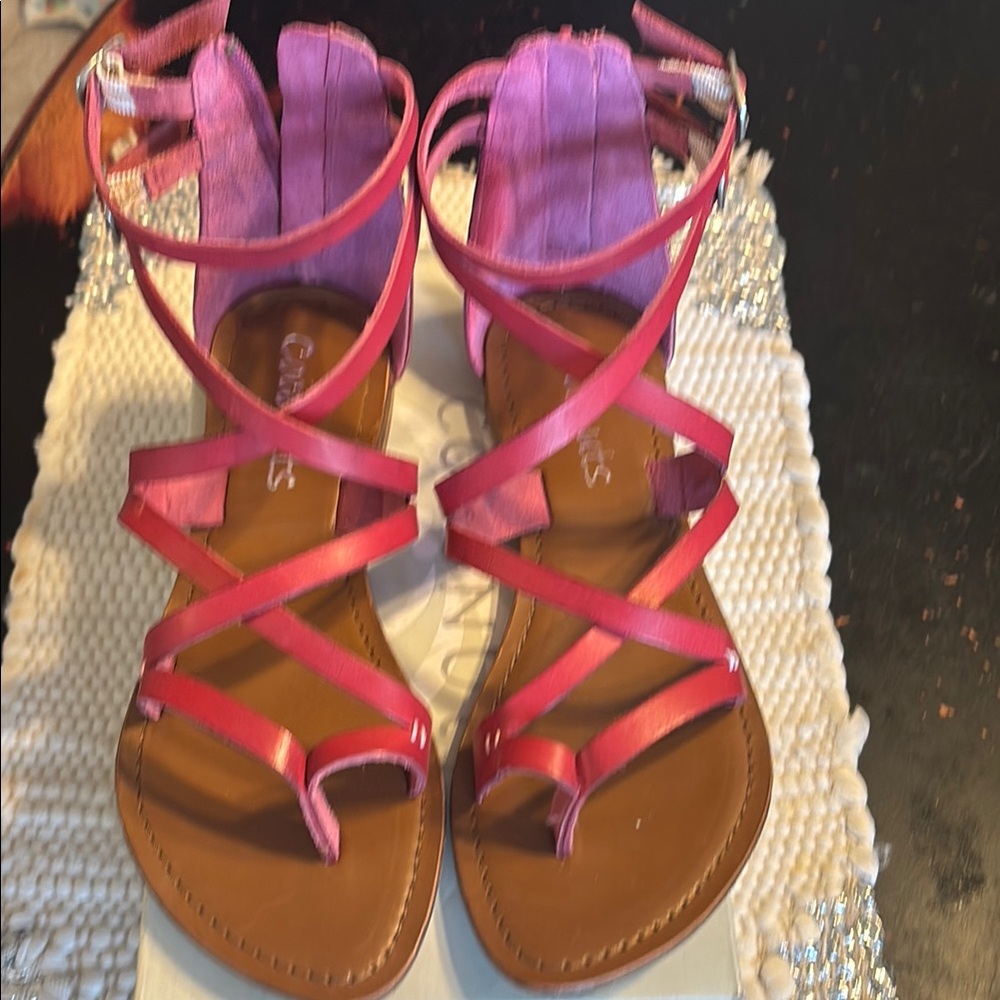 Leather Pink Strappy Sandals NIB 9B